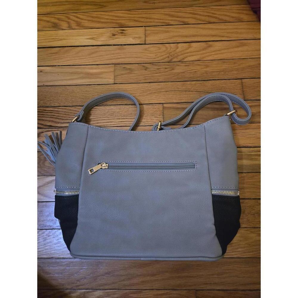 Two-Tone Grey and Black Women's Handbag with Tassel Detail